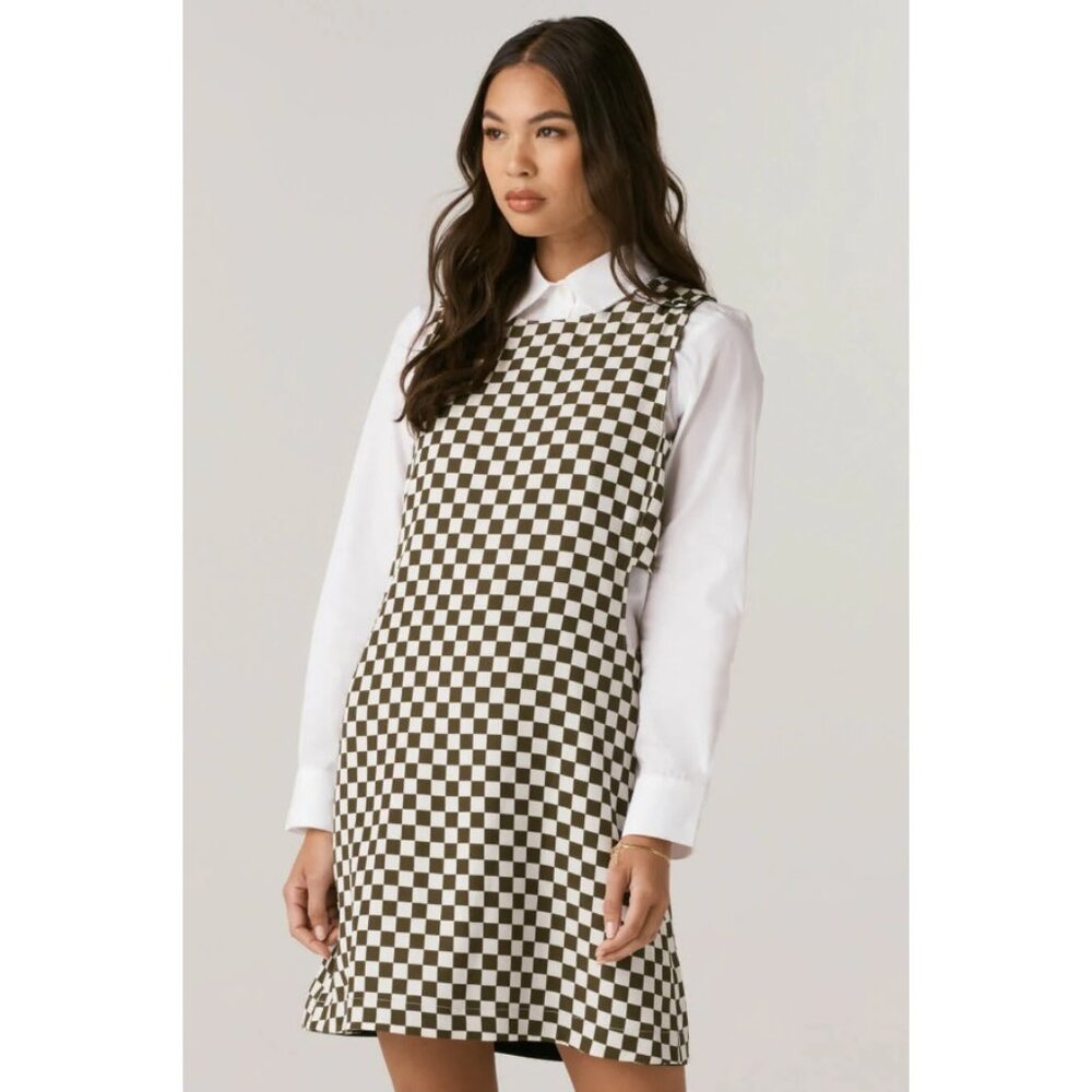 Vetta Womens The Cutout‎ Jumper Dress Sleeveless Fern Green Checkerboard Medium